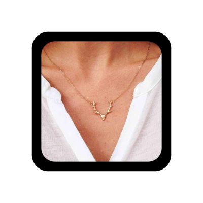 Allereyae Boho Deer Antler Choker Necklace Elk Head Pendant Necklace Bohemia Antler Deer Choker Cute Animal Necklace Chain for Women