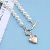 Allereyae Vintage Pearl Choker Necklace Gold Circle T Bar Necklace Bohemia Heart Necklace Love Heart Pendant Necklace Chain Jewelry for Women (Heart locket) view 4