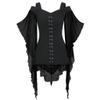 Goth Criss Cross Shirt Lace Butterfly Sleeve Blouses Gothic Clothes for Women Halloween Steampunk Tops with Corset Black view 1