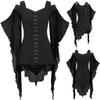Goth Criss Cross Shirt Lace Butterfly Sleeve Blouses Gothic Clothes for Women Halloween Steampunk Tops with Corset Black view 2