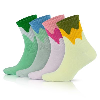 GoWith 3-4 Pairs Cotton Colorful Retro Thin Striped Socks for Men & Women, Casual Soft Lightweight Quarter Socks S/M, Wavy, Model 2501