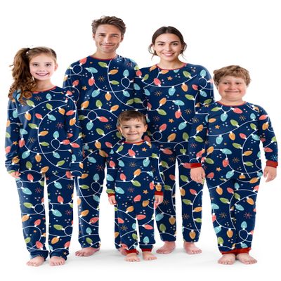 SUNNYBUY Matching Family Christmas Pajamas Set Holiday Jammies Xmas PJS for Women Men Couple and Teens, Christmas Lights, 12T-160