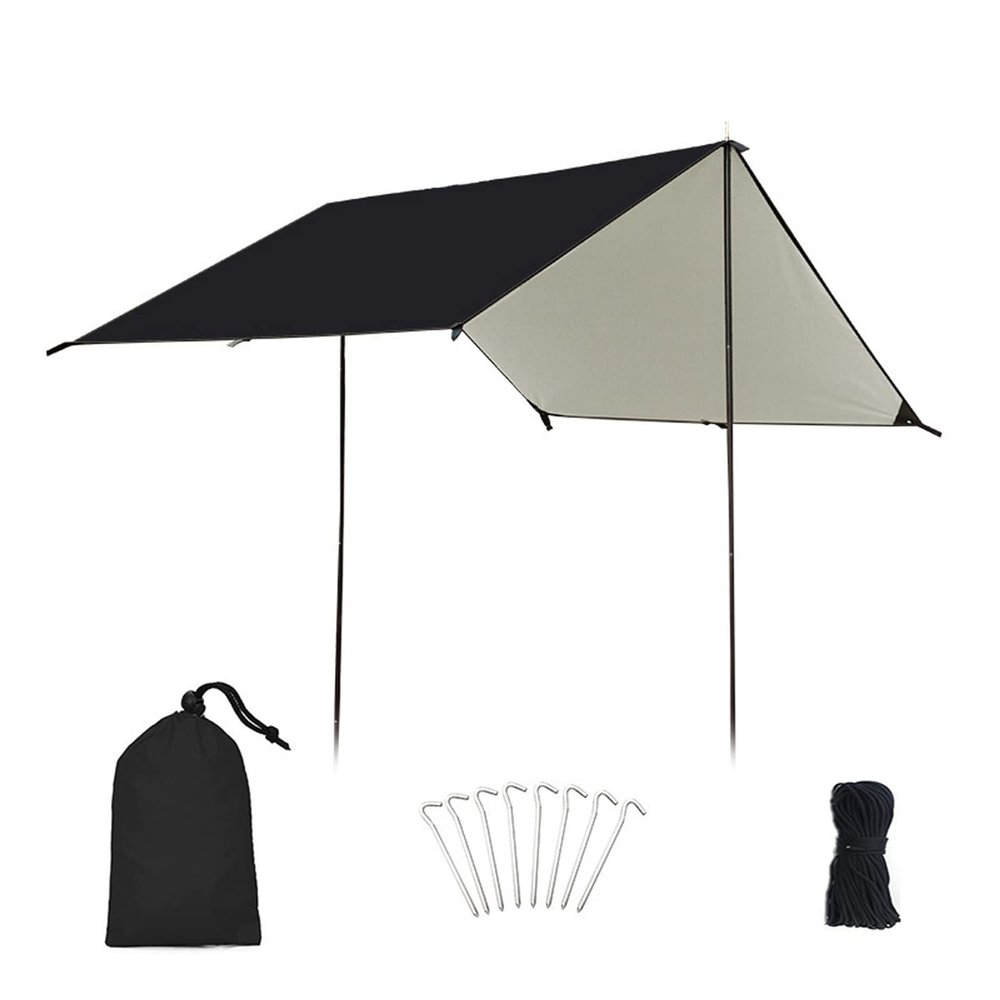 XIANGBINXUAN Camping Tent Tarps Lightweight Waterproof Camping Shelter, Premium 210D Oxford Against Rain UV Protection Hammock Shelter Tarp Sun Shade for Snow Travel Beach (Black(rodless) Small)