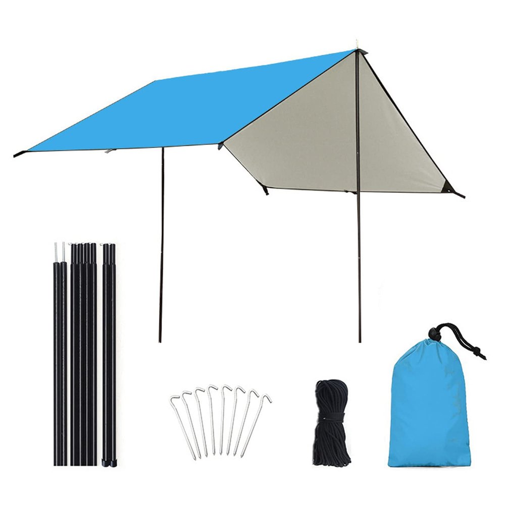 XIANGBINXUAN Camping Tent Tarp Hammock Shelter, Premium Lightweight Ripstop UV Protection Tent Tarp Waterproof with Complete Accessories for Yard Outdoor Beach (Sky Blue X Large)
