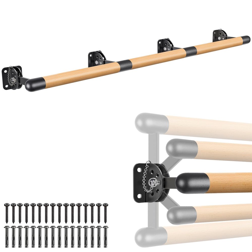 Dolibest Space Saver, 10 ft Ballet Barre, Wall Mounted Traditional Wood Ballet Barre System Stretch/Dance for Home Barre Workout Equipment, Height Adjustable for Kids and Adults