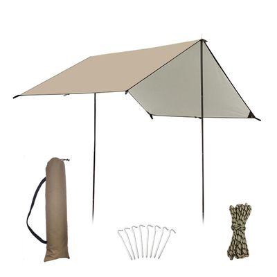 XIANGBINXUAN Tent Tarps Waterproof Large Camping Tent Tarp, Premium Lightweight Ripstop Nylon Camping Tarp UV Protection Tent Stakes for Outdoor (Khaki(rodless) Small)