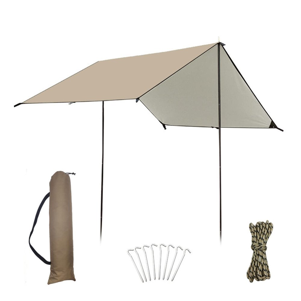XIANGBINXUAN Tent Tarps Waterproof Large Camping Tent Tarp, Premium Lightweight Ripstop Nylon Camping Tarp UV Protection Tent Stakes for Outdoor (Khaki(rodless) Small)