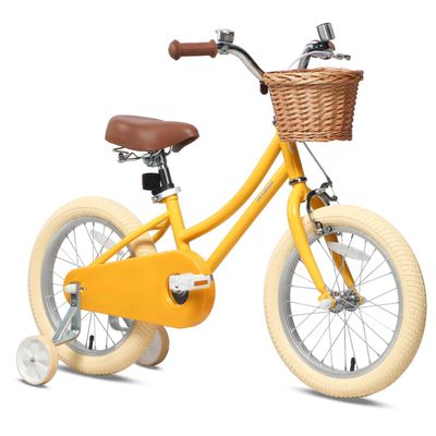 Petimini 16 Inch Little Kids Bike for Age 4 5 6 7 Years Old Girls Retro Vintage Style Bicycles with Basket Training Wheels and Bell, Yellow