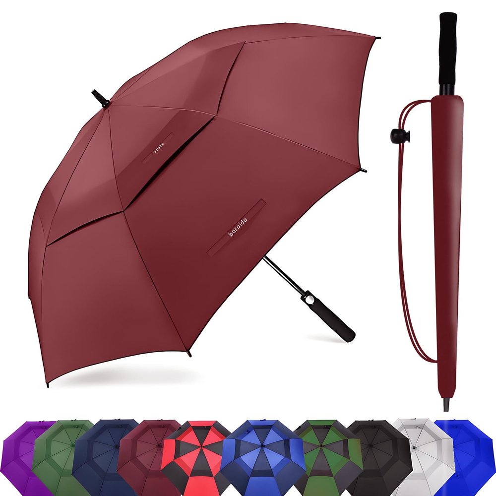 Baraida Golf Umbrella Large 62/68/72 Inch, Extra Large Oversize Double Canopy Vented Windproof Waterproof Umbrella, Automatic Open Golf Umbrella for Men and Women and Family.(72 Inch,Burgundy)