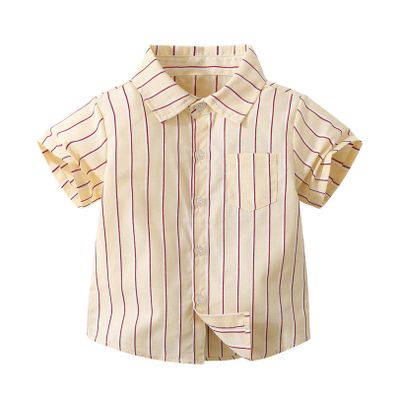 JEATHA Baby and Toddler Boys Striped Short Sleeve Button Down Shirt for Summer Casual Daily Wear Yellow 9-12 Months