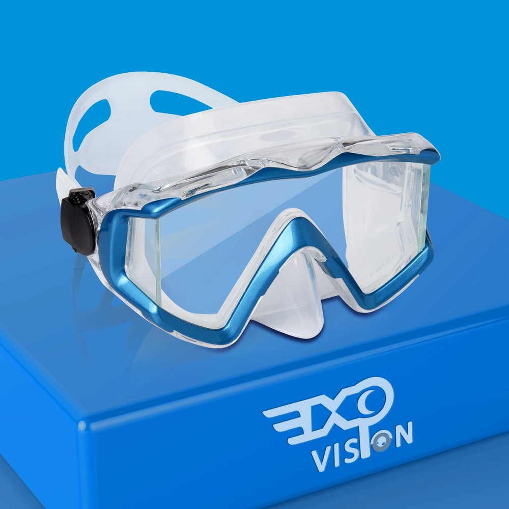 Adult Pano 3 Window Scuba Diving Mask, Tempered Glass Snorkel Mask Anti-Fog Swim Mask No Leakage Swim Goggles with Nose Cover Snorkeling Gear for Snorkeling, Freediving, Swimming (Sky Blue)