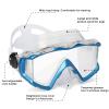 Adult Pano 3 Window Scuba Diving Mask, Tempered Glass Snorkel Mask Anti-Fog Swim Mask No Leakage Swim Goggles with Nose Cover Snorkeling Gear for Snorkeling, Freediving, Swimming (Sky Blue) view 3