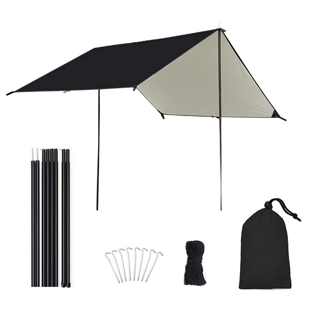 XIANGBINXUAN Camping Tent Tarp Hammock Shelter, Premium Lightweight Ripstop UV Protection Tent Tarp Waterproof with Complete Accessories for Yard Outdoor Beach (Black Small)