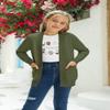 Poploli Girls Cardigan Knit Open Front Long Sleeve Sweaters Fall Casual Outwear with Pockets for 5-14 T Kids Army Green view 3