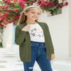 Poploli Girls Cardigan Knit Open Front Long Sleeve Sweaters Fall Casual Outwear with Pockets for 5-14 T Kids Army Green view 4