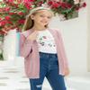 Poploli Girls Cardigan Knit Open Front Long Sleeve Sweaters Fall Casual Outwear with Pockets for 5-14 T Kids Pink view 2