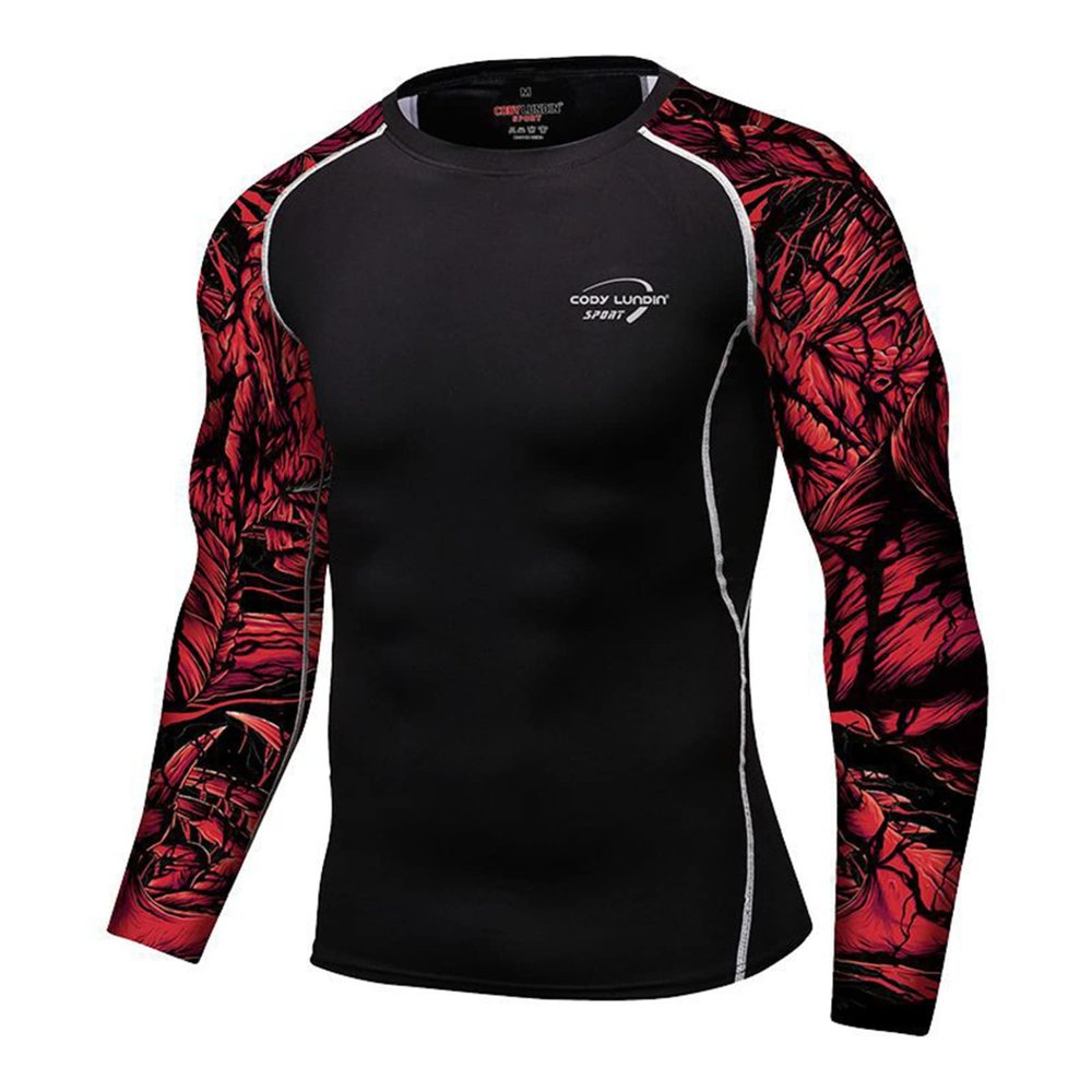 Moggemol Men's Long Sleeve Swim Shirt UPF 50+ UV Protection Surfing Rash Guard Shirts Quick Dry Swimwear Black,red XX-Large