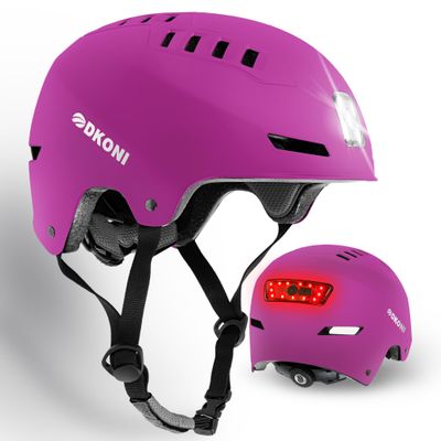 DKONI Bike Helmet with LED Lights Bicycle Helmets USB Rechargeable Front & Back LED Light Adult Cycling Helmet for Urban Commuter (Small, Pink)