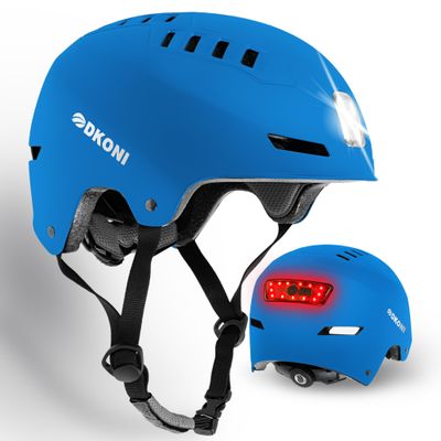 DKONI Smart Bike Helmet with USB Rechargeable Front & Back LED Light Adult Bicycle Helmets for Urban Commuter Cycling Scootering Skateboarding Skating(Large, Blue)