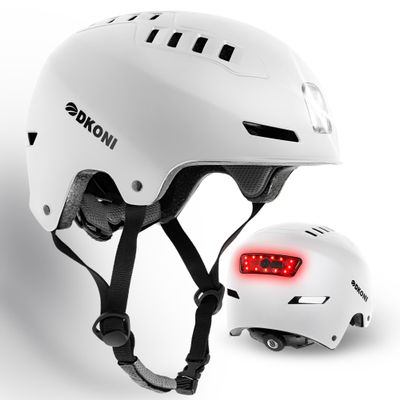 DKONI Bike Helmet with LED Lights Bicycle Helmets USB Rechargeable Front & Back LED Light Adult Cycling Helmet for Urban Commuter (Medium, White)