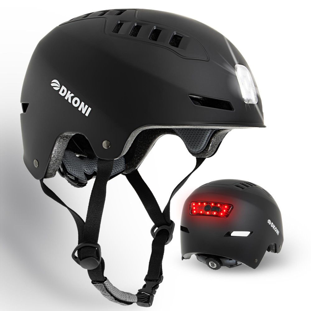 DKONI Bike Helmet with LED Lights Bicycle Helmets Commuter Cycling Helmet USB Rechargeable Front & Back LED Light Helmet for Adult Men Women (Large, Black)