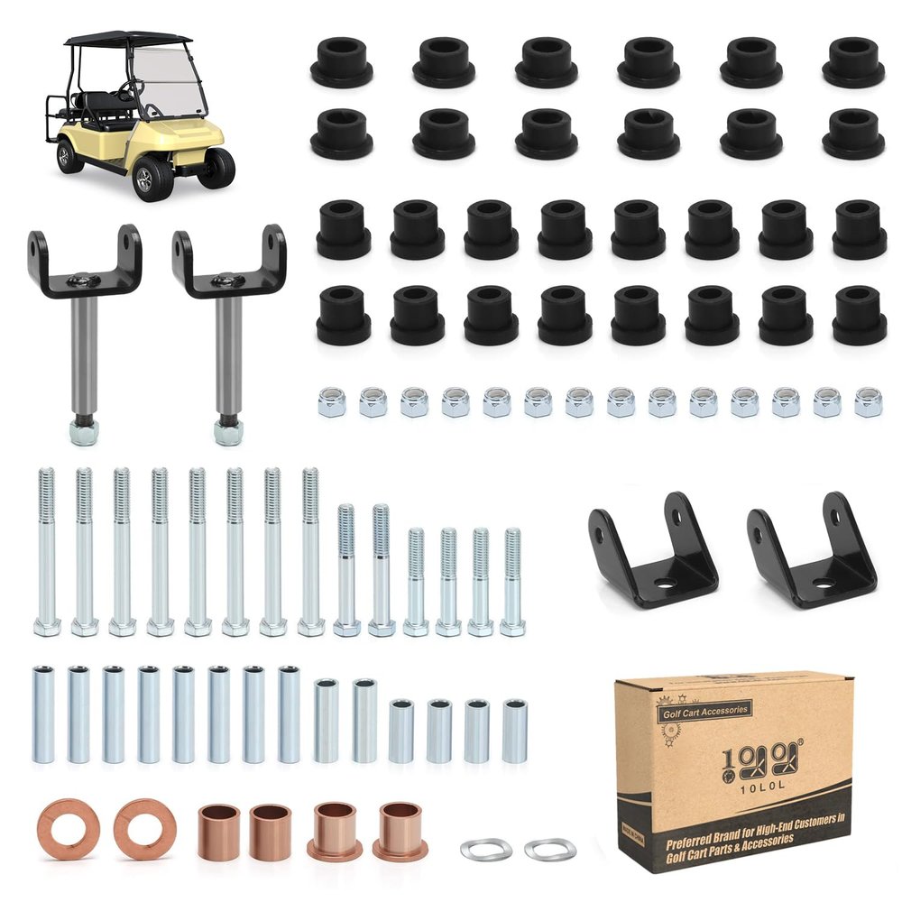 10L0L Golf Cart Deluxe Front and Rear End Repair Kit for Club Car DS 1992-Up Gas & Electric Models with Kingpins/Delta A Arm Bushings/Front & Rear Leaf Spring Bushings and Bolts/Clevis
