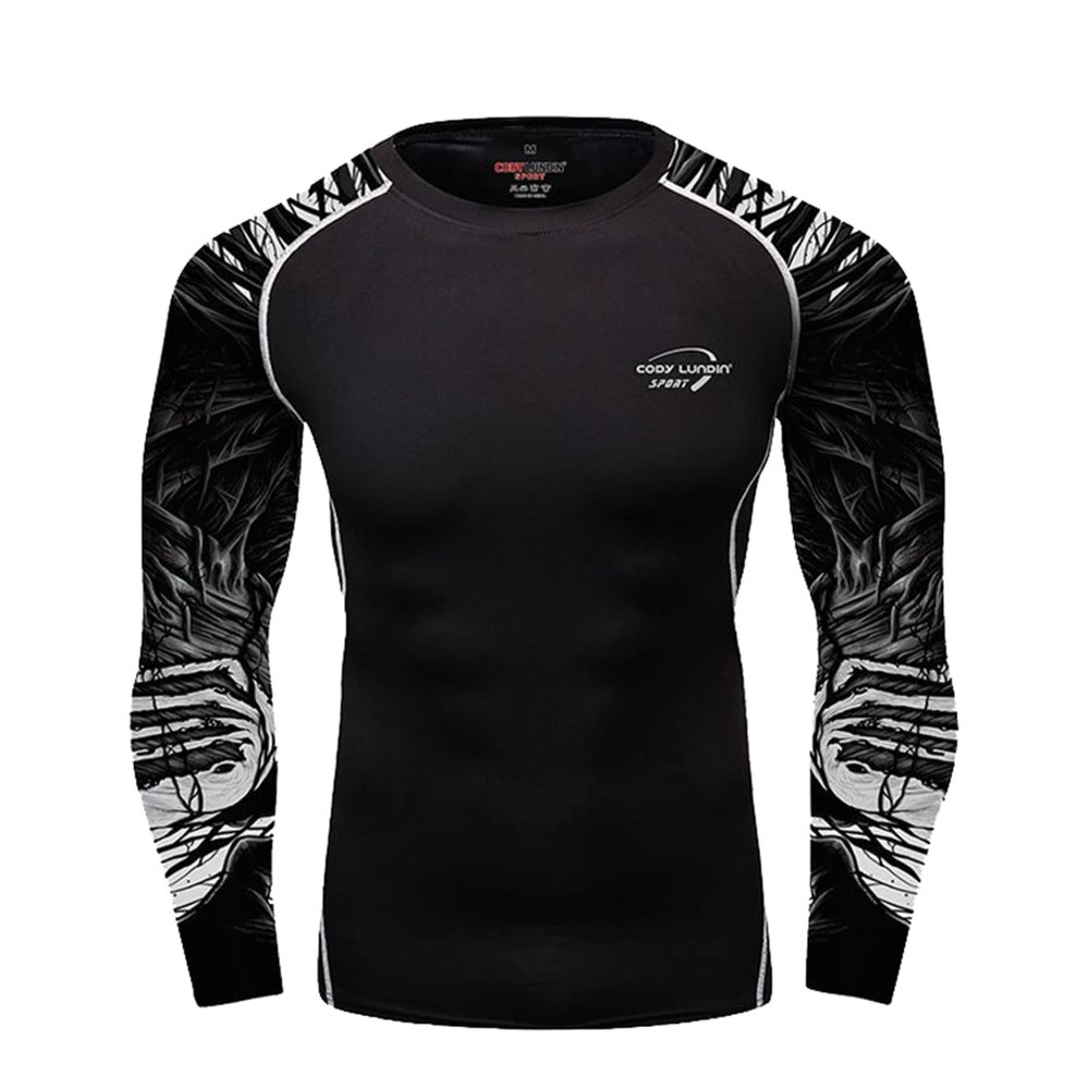 Daenrui Men's UPF 50+ Long Sleeve Compression Shirts Water Sports Surf Swim Rash Guard Athletic Workout Shirt Black,White XX-Large