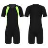 JEATHA Kids Girls Boys Rash Guard Short Sleeve Zipper Front One Piece Swimsuit Color Block Swimwear Black Yellow 1 16 view 3