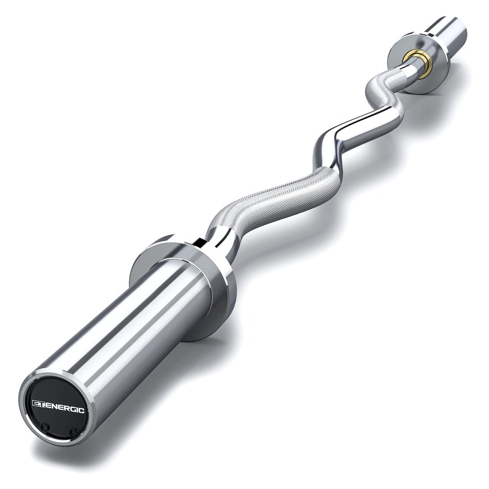 E.T.ENERGIC 47" EZ Curl Bar Olympic 500-lbs Capacity Silver Steel Barbell Suitable for 2" Barbell Plates