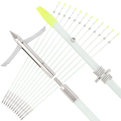 ZSHJGJR 34" Bowfishing Arrows Solid Fiberglass Shaft with Removable Broadheads for Compound & Recurve Bows& Long Bows Fishing Arrow Archery and Hunting 3/6Pack (6, Long Tip)
