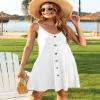 MISFAY Women's Summer Spaghetti Strap Casual Swing Tank Beach Cover Up Dress with Pockets(White,L) view 3