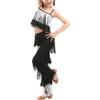 Libaobaoyo Girls 2 Piece Latin Ballroom Dance Outfits Tassel Camisole Fringe Pants Modern Salsa Dancewear (White and Black, 15-16 Years) view 2