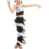 Libaobaoyo Girls 2 Piece Latin Ballroom Dance Outfits Tassel Camisole Fringe Pants Modern Salsa Dancewear (White and Black, 15-16 Years) view 4