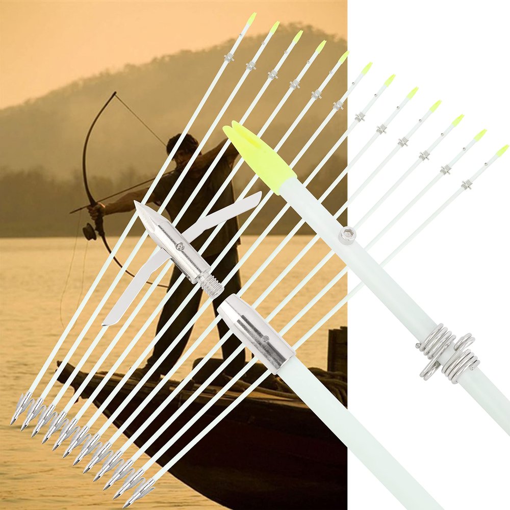 ZSHJGJR 34" Bowfishing Arrows Solid Fiberglass Shaft with Removable Broadheads for Compound & Recurve Bows& Long Bows Fishing Arrow Archery and Hunting 3/6Pack (3, Short Tip)