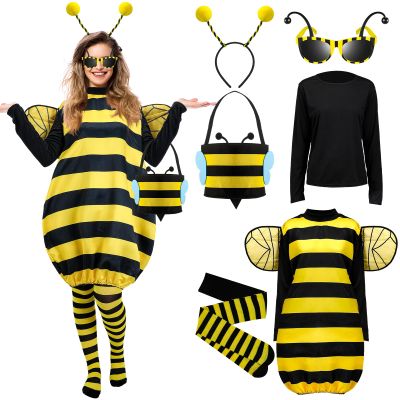 Janmercy Bee Costume Kit Halloween Cosplay Adults Women Bee Costume Accessories Halloween Cosplay Party(Medium)