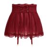 ABAFIP Men's Sissy Lingerie Mini Skirt Floral Lace Trim Mesh Sheer Skirts with Garters Belt See Thru Crossdressing Underwear Strappy Underpants Wine Red Small view 2