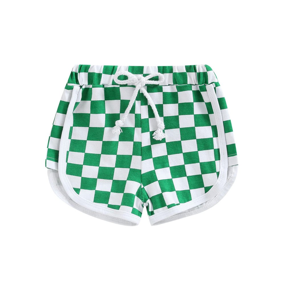 BOIBOKOKO Infant Baby Girl Boy Shorts Cotton Breathable Pants Checkerboard Print Athletic Shorts Unisex Summer Short Pants (Green, 18-24 Months)