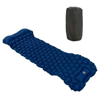 Ultralight Inflatable Sleeping Mat with Pillow and Storage Bag,plplaaoo Camping Sleeping Pad, Waterproof Foot Press Inflatable Cushion Mattress for Tent Hiking Travel Backpacking(Dark Blue ), Sle