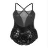 Aislor Women's Sparkly Sequin Tassel Bodysuit Fringes Latin Dance Leotard Samba Rumba Performance Jumpsuit Black A Medium view 4