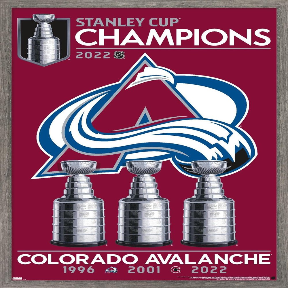 Trends International NHL Colorado Avalanche - 2022 Commemorative Stanley Cup Team Logo Wall Poster, 14.725" x 22.375", Barnwood Framed Version