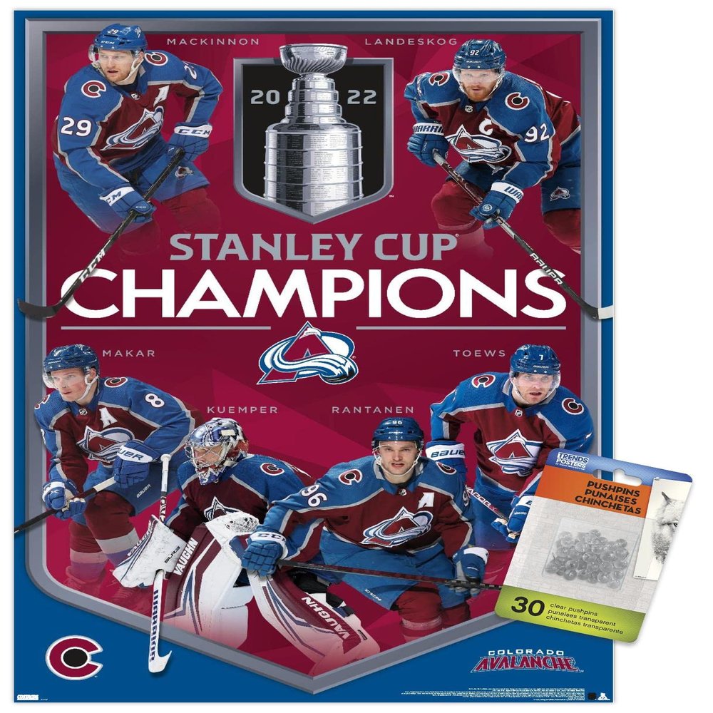 Trends International NHL Colorado Avalanche - 2022 Commemorative Stanley Cup Champions Wall Poster, 14.725" x 22.375", Premium Poster & Push Pin Bundle
