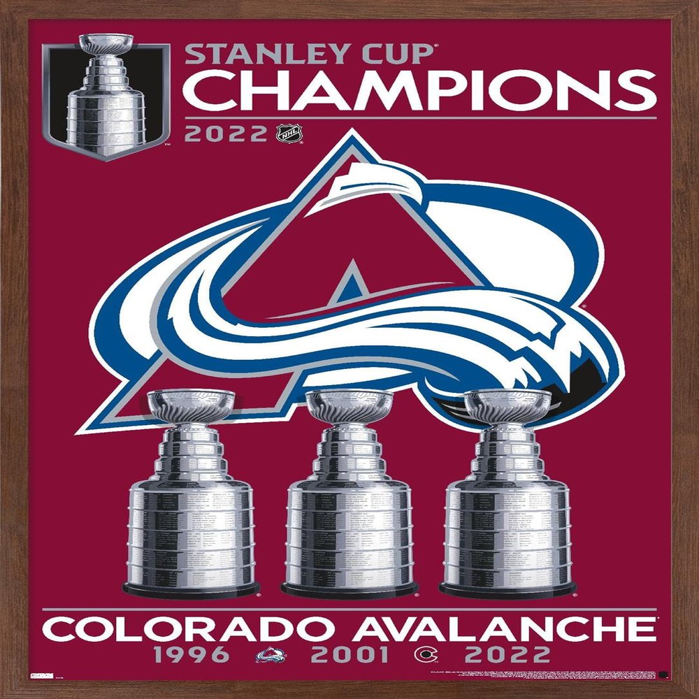Trends International NHL Colorado Avalanche - 2022 Commemorative Stanley Cup Team Logo Wall Poster, 14.725" x 22.375", Mahogany Framed Version