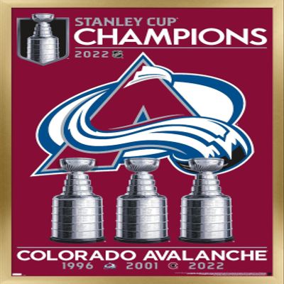 Trends International NHL Colorado Avalanche - 2022 Commemorative Stanley Cup Team Logo Wall Poster, 14.725" x 22.375", Gold Framed Version