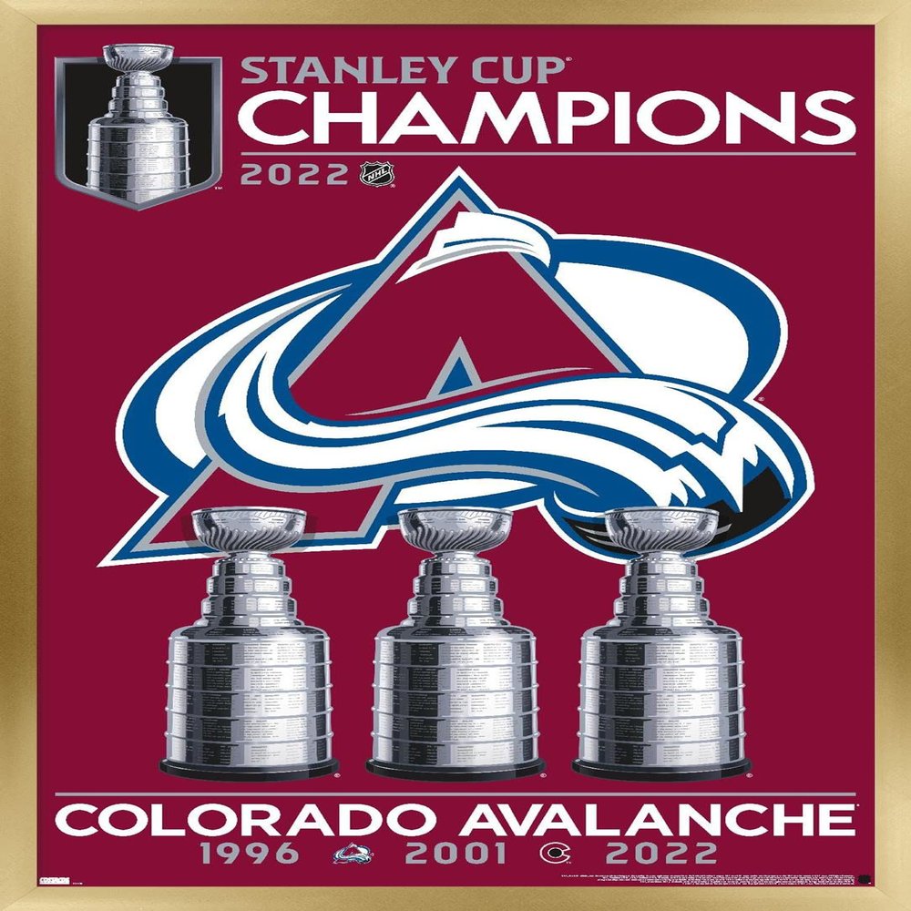 Trends International NHL Colorado Avalanche - 2022 Commemorative Stanley Cup Team Logo Wall Poster, 14.725" x 22.375", Gold Framed Version