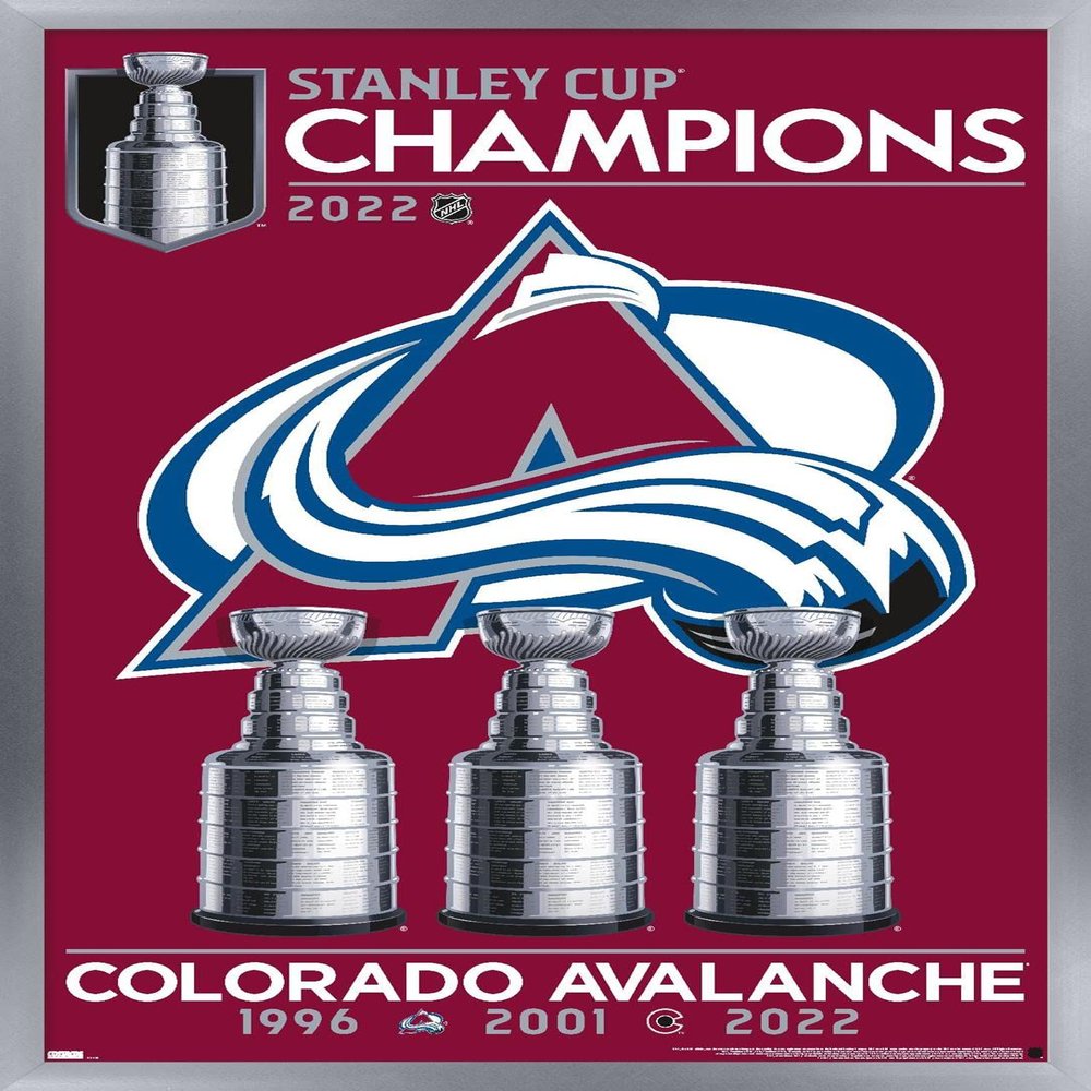 Trends International NHL Colorado Avalanche - 2022 Commemorative Stanley Cup Team Logo Wall Poster, 14.725" x 22.375", Silver Framed Version