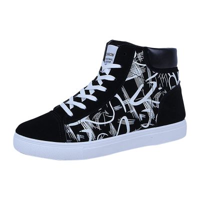 BORAMAX Mens Walking Shoes Slip On High Tops Graffiti Flat Sneaker Men's High Top Non Slip Canvas Tennis Shoes White