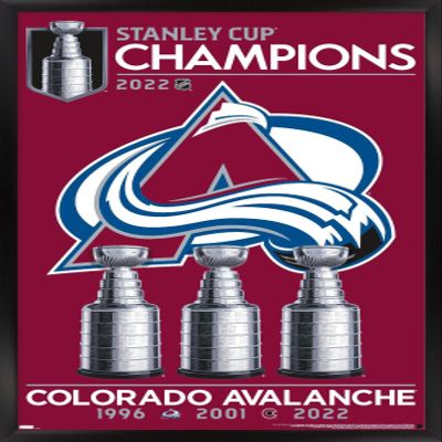 Trends International NHL Colorado Avalanche - 2022 Commemorative Stanley Cup Team Logo Wall Poster, 14.725" x 22.375", Black Framed Version