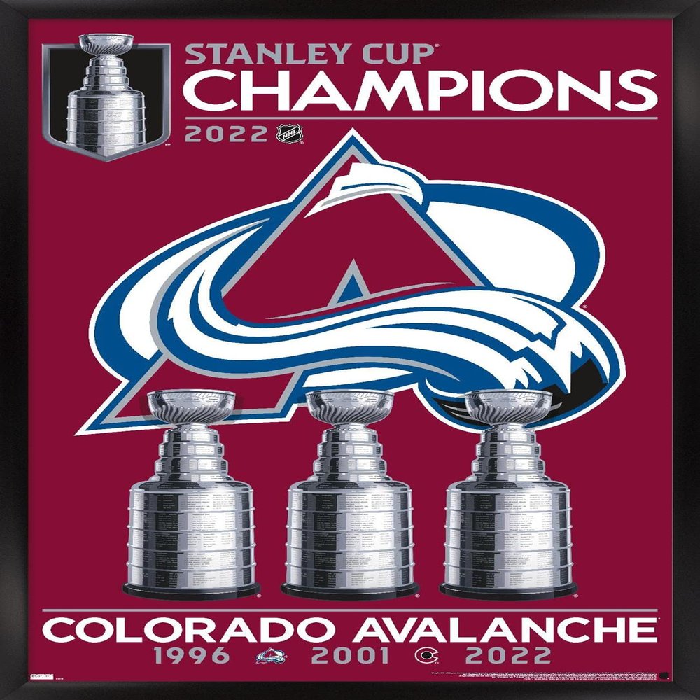 Trends International NHL Colorado Avalanche - 2022 Commemorative Stanley Cup Team Logo Wall Poster, 14.725" x 22.375", Black Framed Version