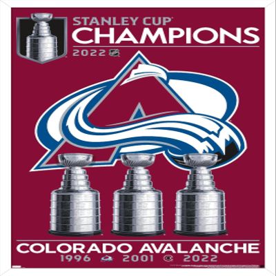 Trends International NHL Colorado Avalanche - 2022 Commemorative Stanley Cup Team Logo Wall Poster, 22.375" x 34", White Framed Version