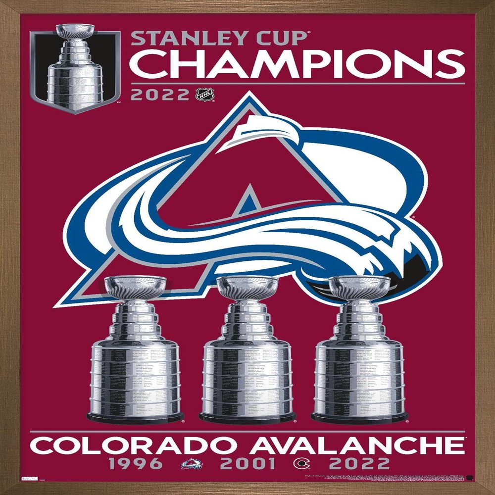 Trends International NHL Colorado Avalanche - 2022 Commemorative Stanley Cup Team Logo Wall Poster, 14.725" x 22.375", Bronze Framed Version